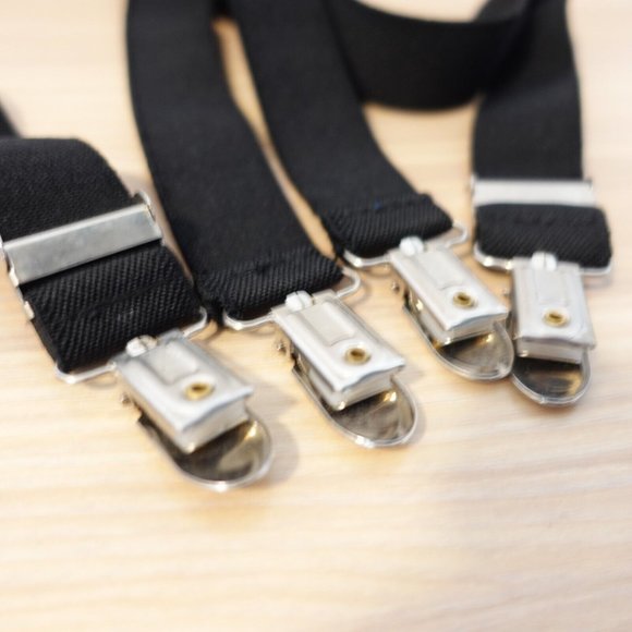 Suspender Boy Black Clip On X Back Adjustable Strap Solid Formal Elastic Stretch - Picture 3 of 6